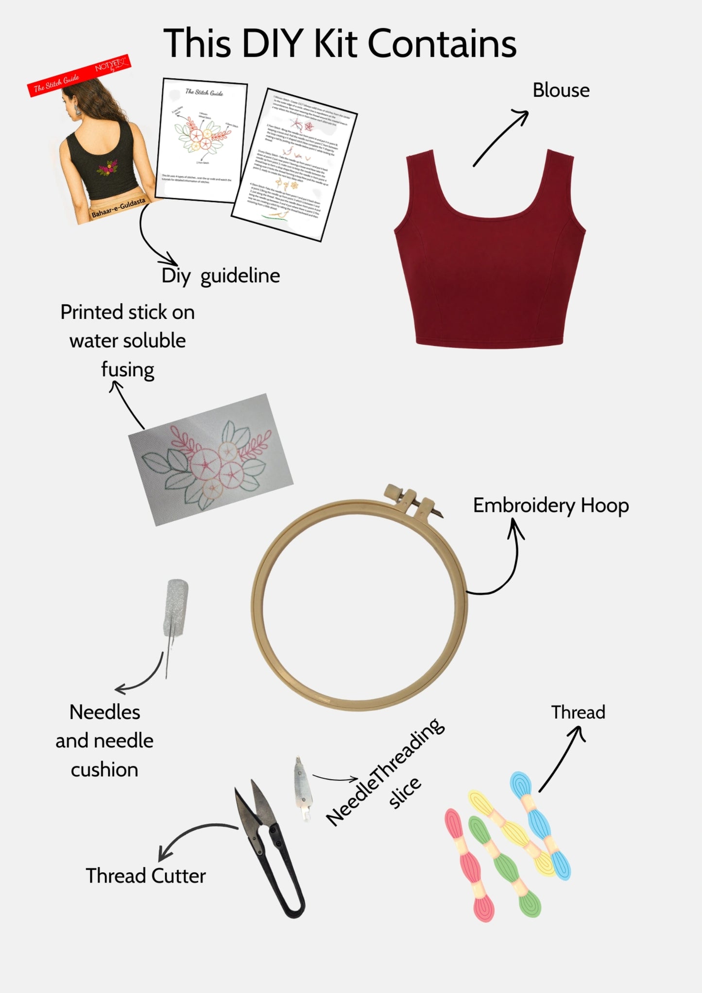 DIY Embroidery Kit with Women Stretchable Sleeveless Blouse E01 – Bottle Green