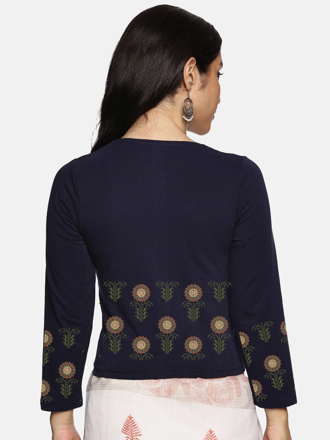 Women Three Fourth Sleeve Back Print Stretchable Blouse U0124 - notyetbyus
