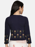 Women Three Fourth Sleeve Back Print Stretchable Blouse U0124 Navy