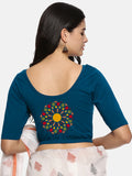Women Back Printed Stretchable  Half Sleeve Blouse U0144 peacock