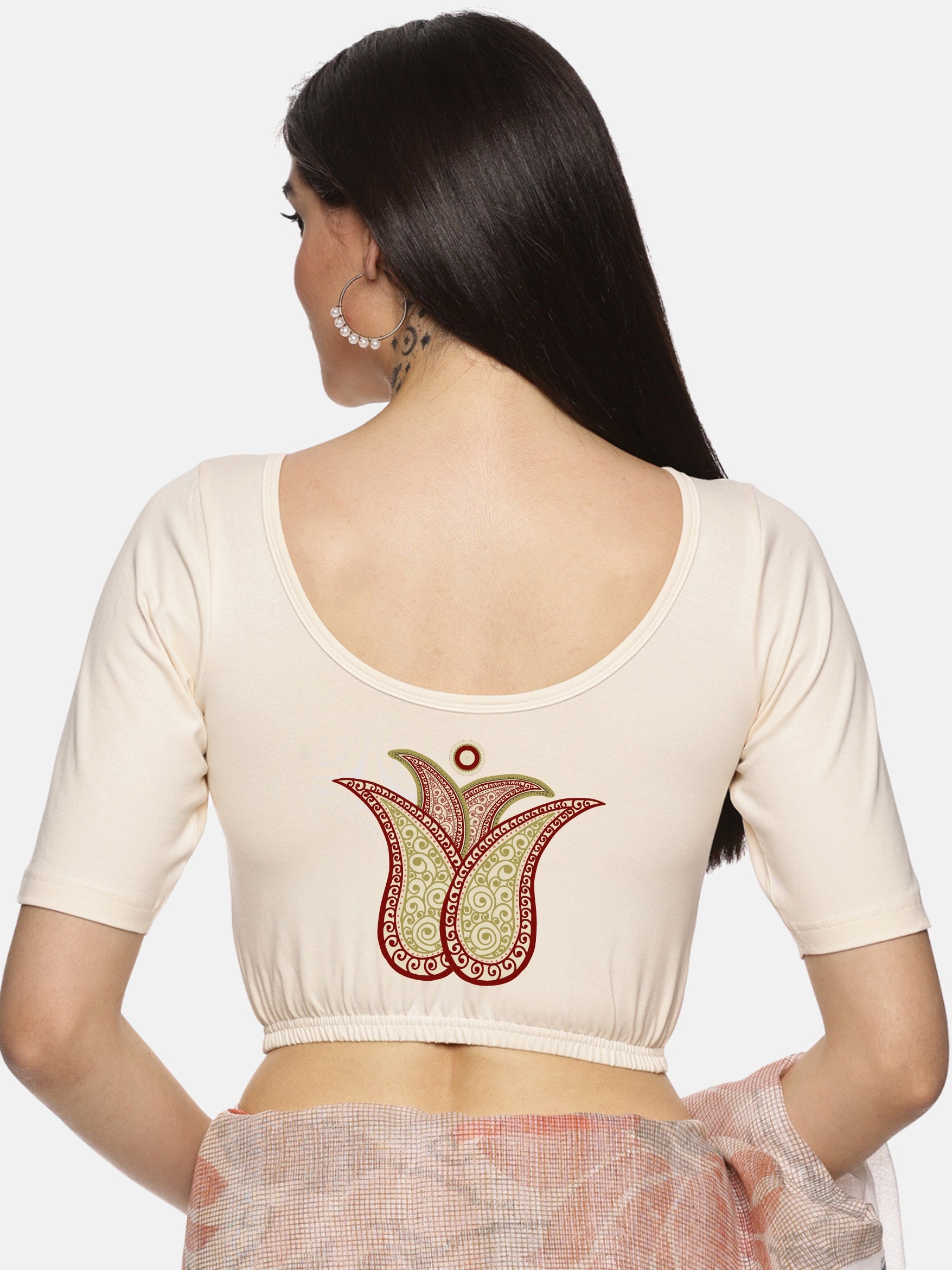Women Back Printed Stretchable Blouse U076 - notyetbyus