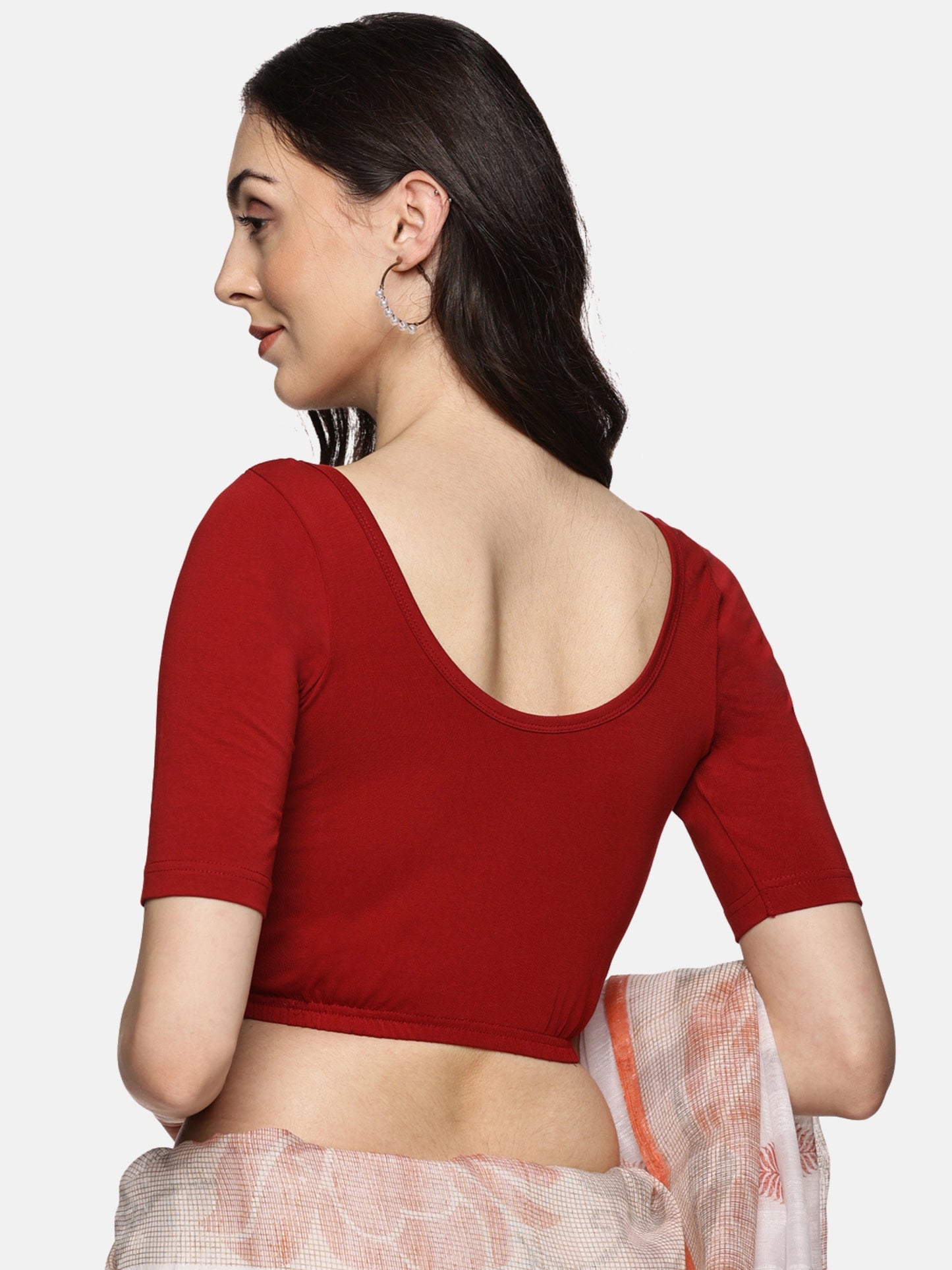 Women Plain Stretchable Half Sleeve Blouse U01A Brick Red
