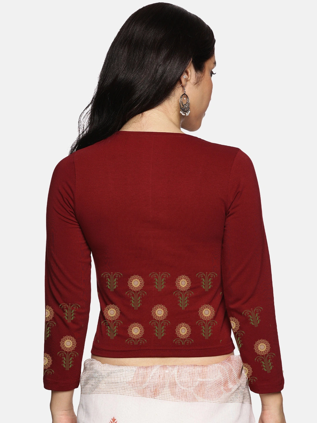 Women Three Fourth Sleeve Back Print Stretchable Blouse U0124 - notyetbyus