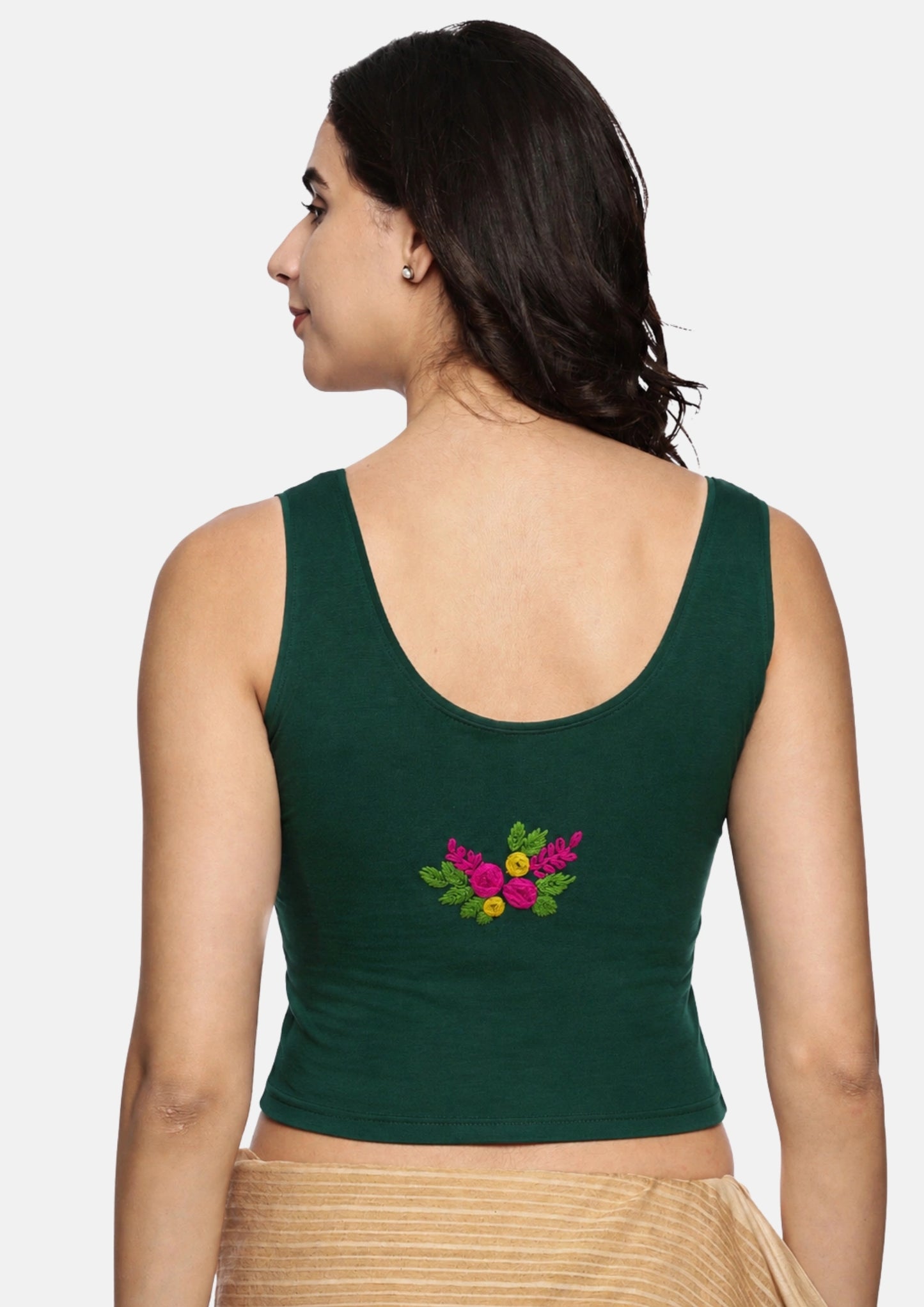 DIY Embroidery Kit with Women Stretchable Sleeveless Blouse E01 – Bottle Green