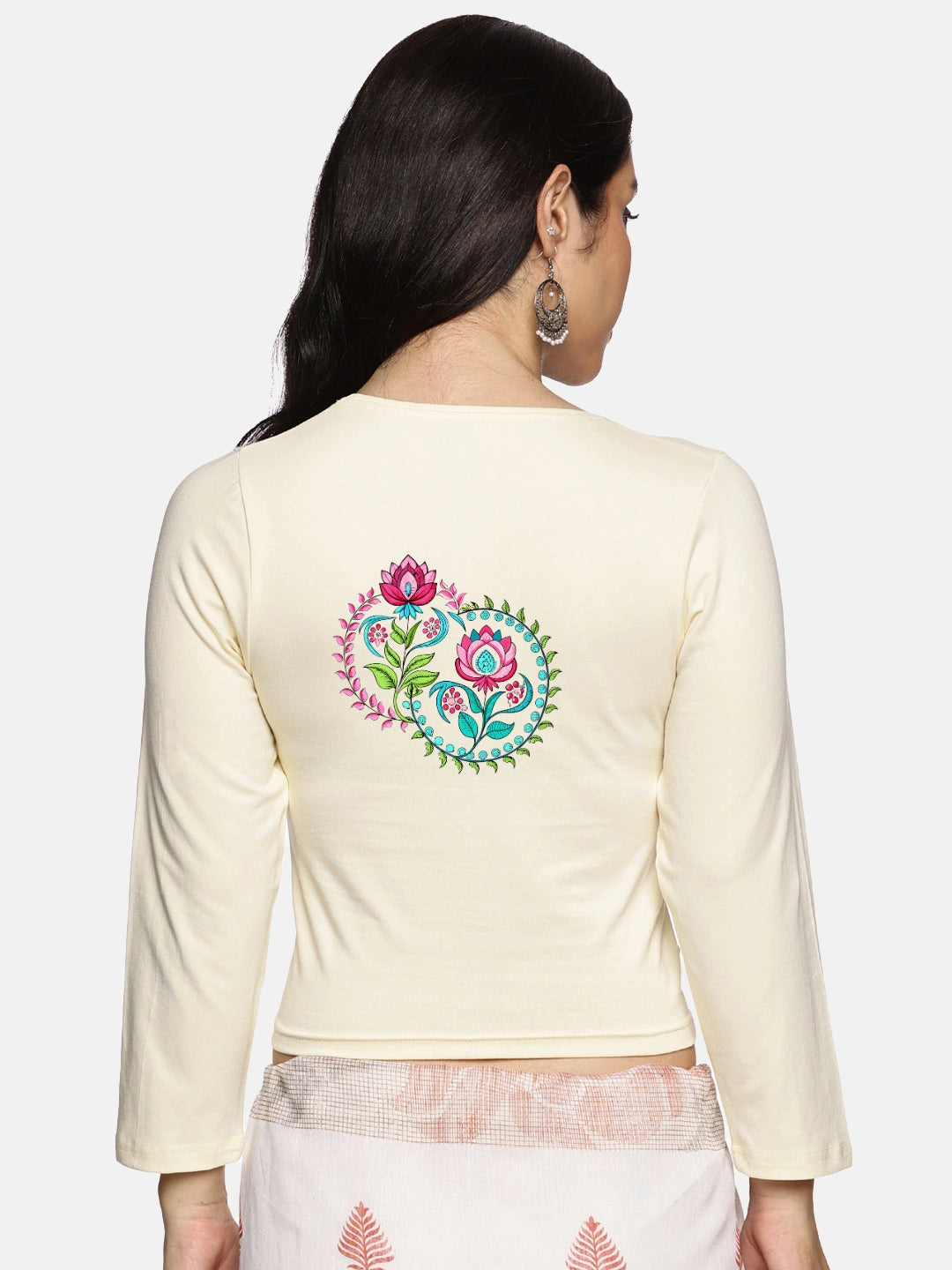 Women Three Fourth Sleeve Back Print Stretchable Blouse U0125 - notyetbyus