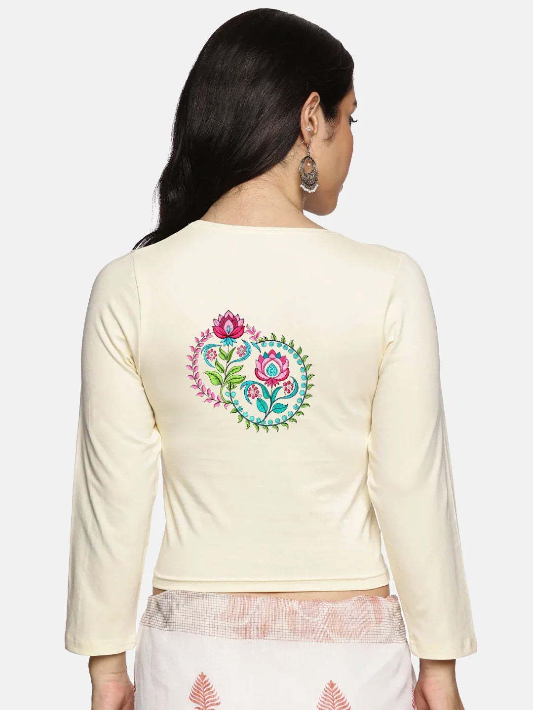 Women Three Fourth Sleeve Back Print Stretchable Blouse U0125 - notyetbyus