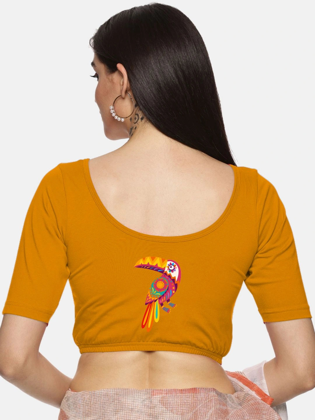 Women Back Printed Stretchable Blouse U010 - notyetbyus