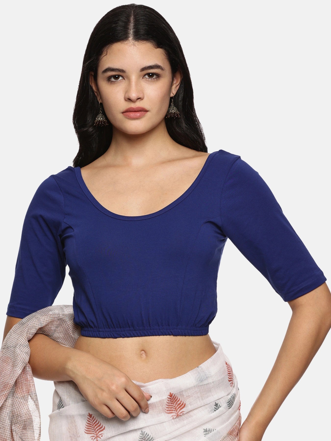 DIY Embroidery Kit with Women Stretchable Half Sleeve Blouse E03 –Royal Blue