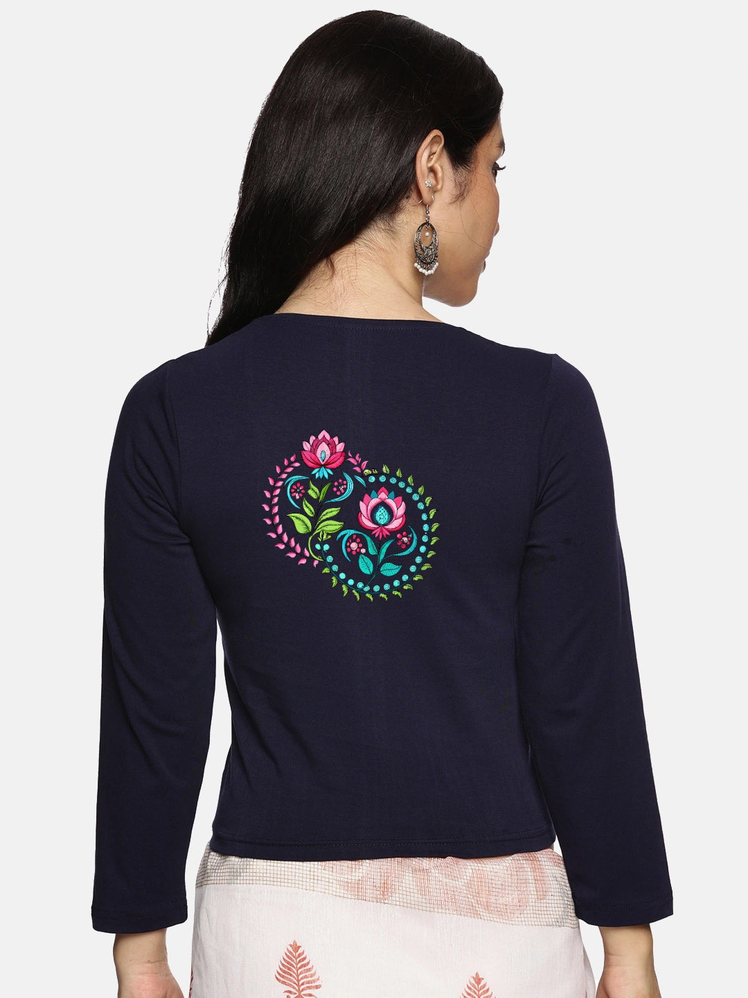 Women Three Fourth Sleeve Back Print Stretchable Blouse U0125 - notyetbyus
