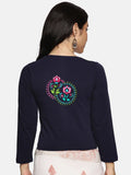 Women Three Fourth Sleeve Back Print Stretchable Blouse U0125 Navy