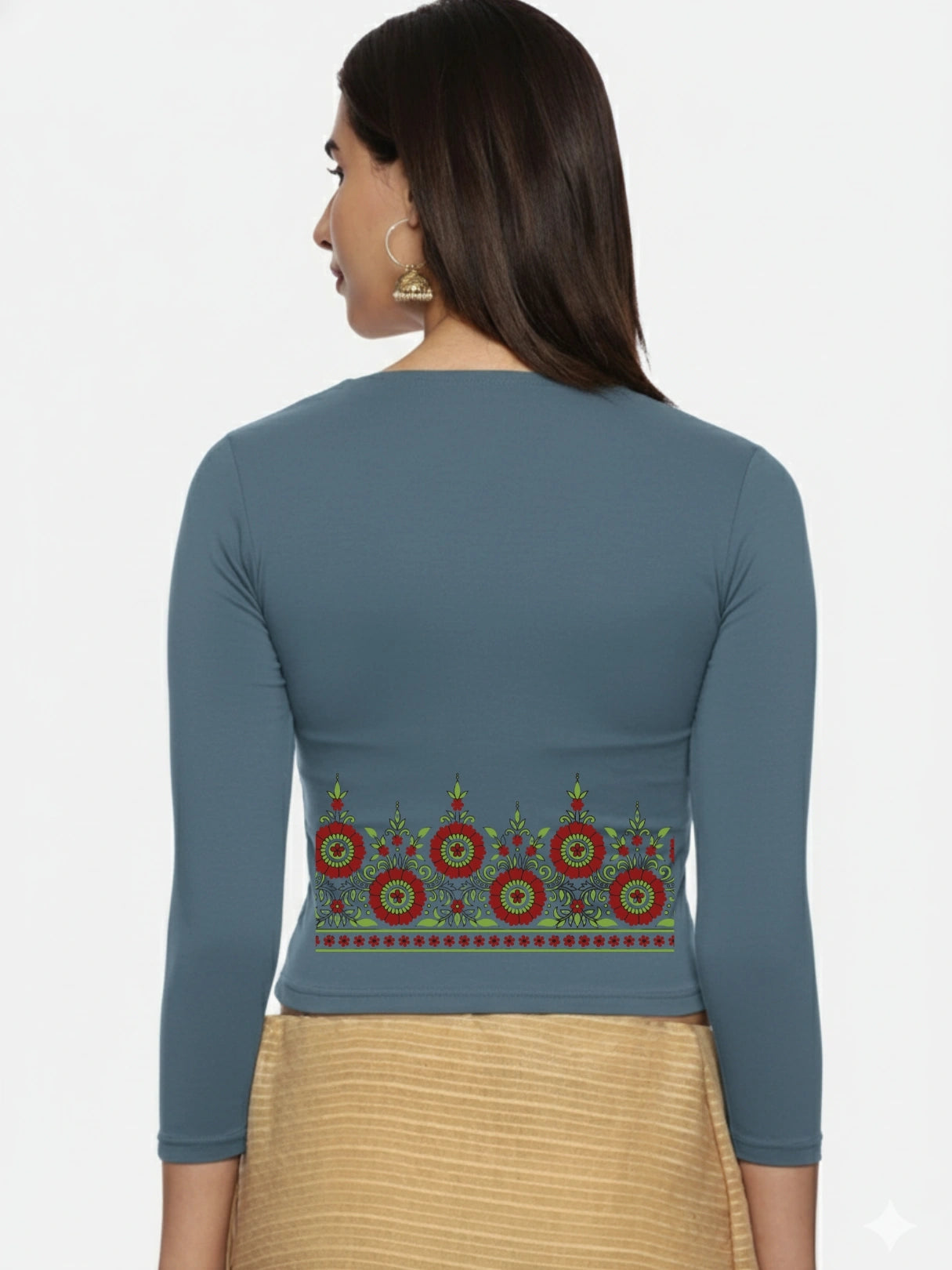 Women Three Fourth Sleeve Back Print Stretchable Blouse U0123