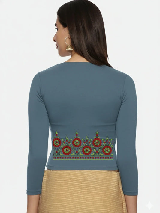 Women Three Fourth Sleeve Back Print Stretchable Blouse U0123 - notyetbyus