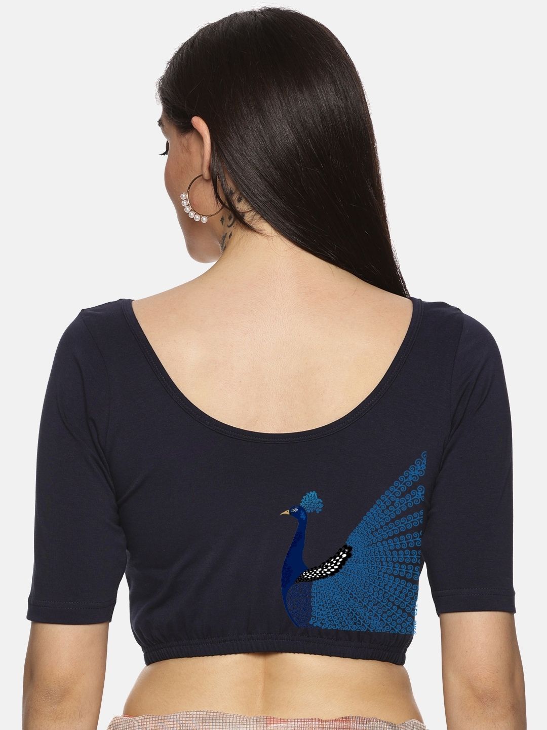 Women Back Printed Stretchable Blouse U016 - notyetbyus