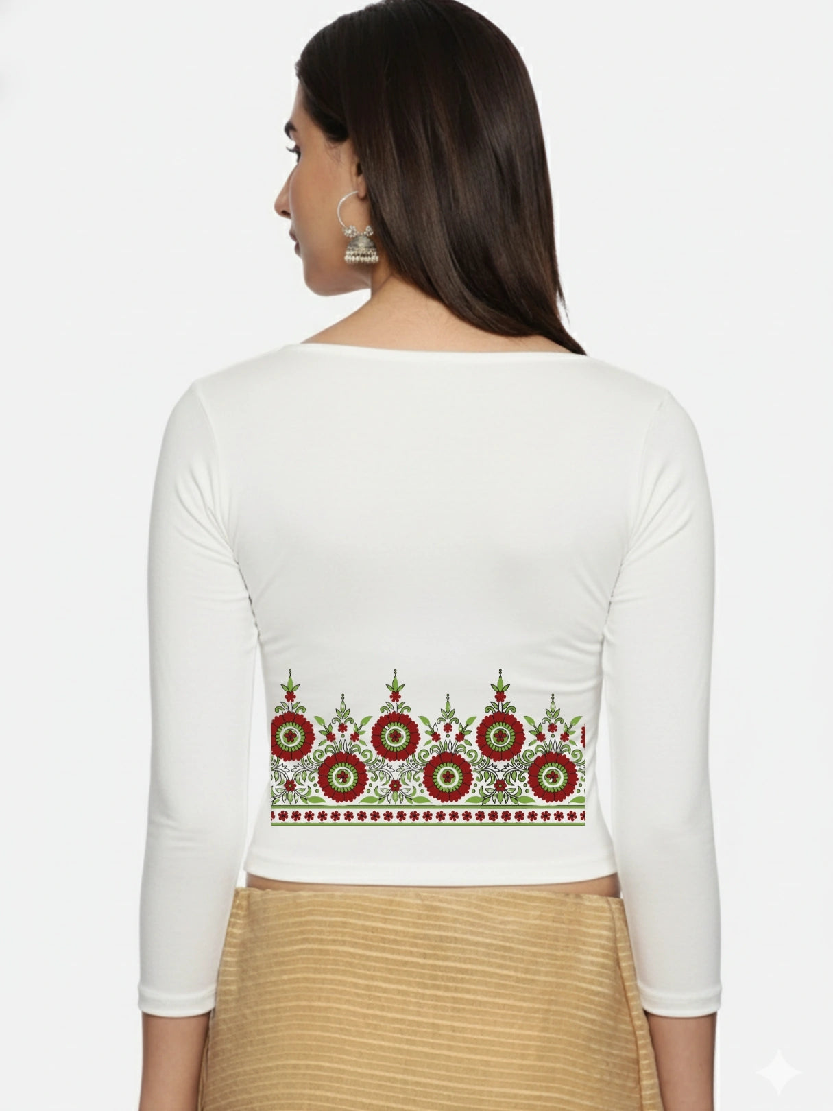 Women Three Fourth Sleeve Back Print Stretchable Blouse U0123