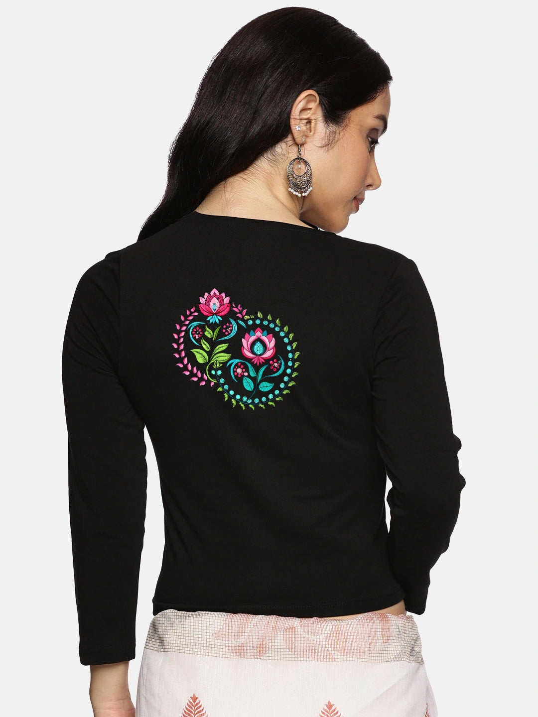 Women Three Fourth Sleeve Back Print Stretchable Blouse U0125 - notyetbyus