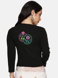 Women Three Fourth Sleeve Back Print Stretchable Blouse U0125 Black