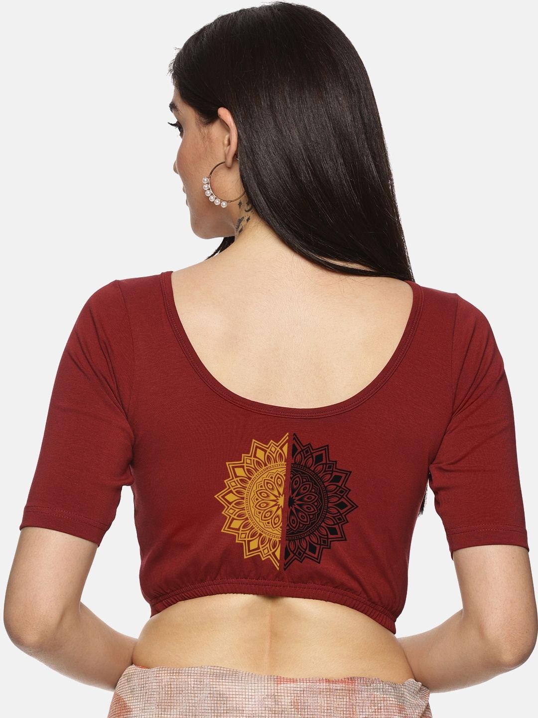 Women Back Printed Stretchable Blouse U017 - notyetbyus