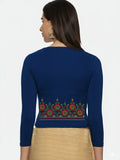 Women Three Fourth Sleeve Back Print Stretchable Blouse U0123 Royal Blue
