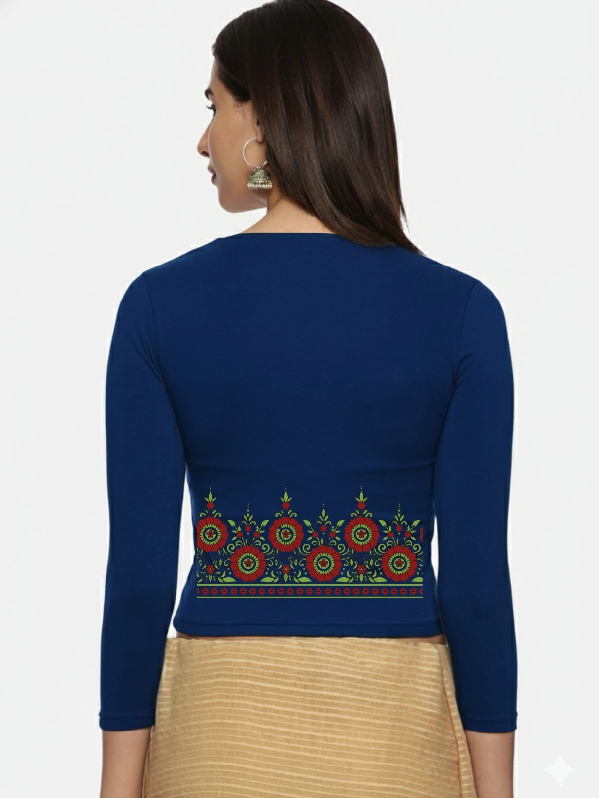 Women Three Fourth Sleeve Back Print Stretchable Blouse U0123