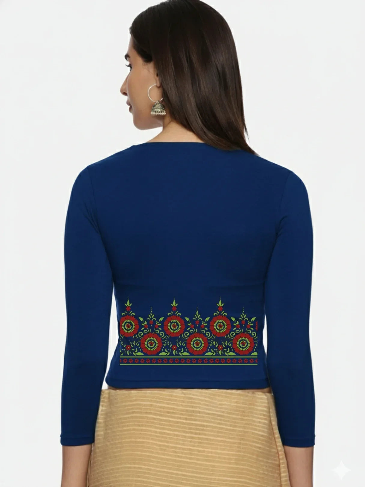 Women Three Fourth Sleeve Back Print Stretchable Blouse U0123 - notyetbyus