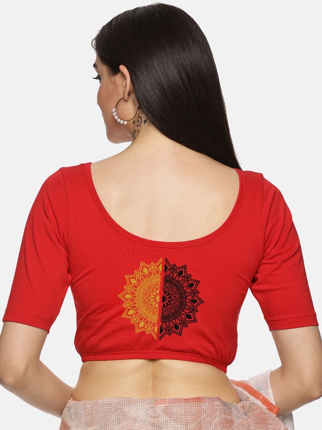 Women Back Printed Stretchable Blouse U017 - notyetbyus