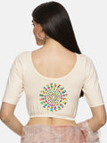 Women Back Printed Stretchable Blouse U011 Cream