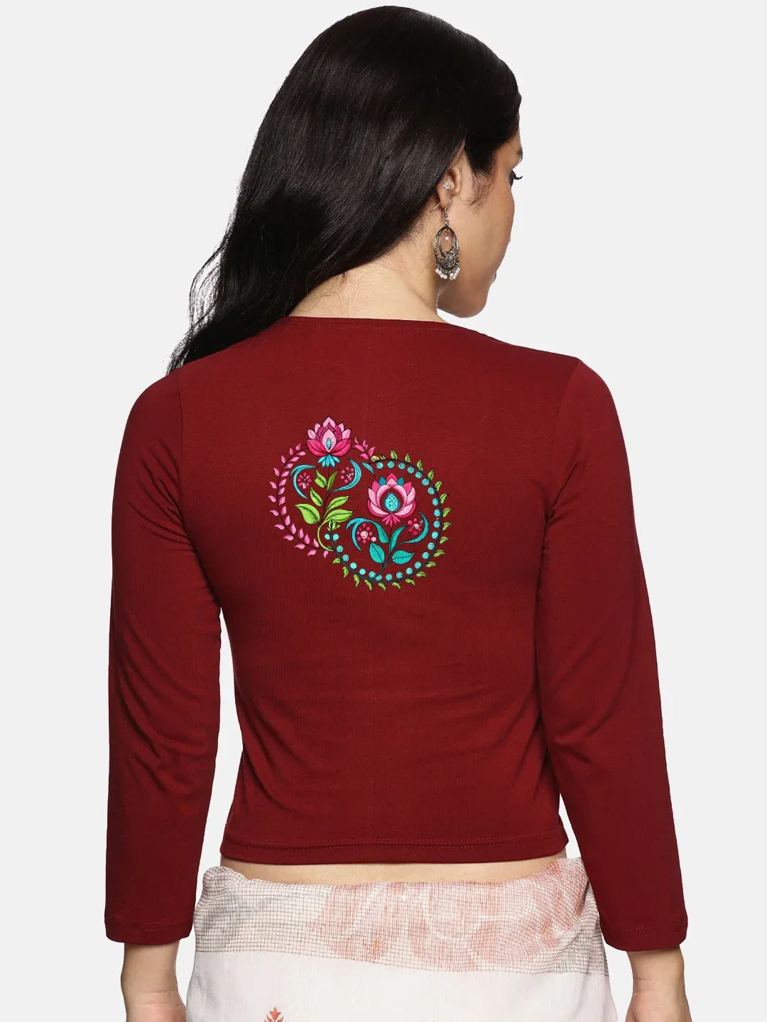 Women Three Fourth Sleeve Back Print Stretchable Blouse U0125 - notyetbyus