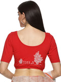 Women Back Printed Stretchable Half Sleeve Blouse U0165 Red