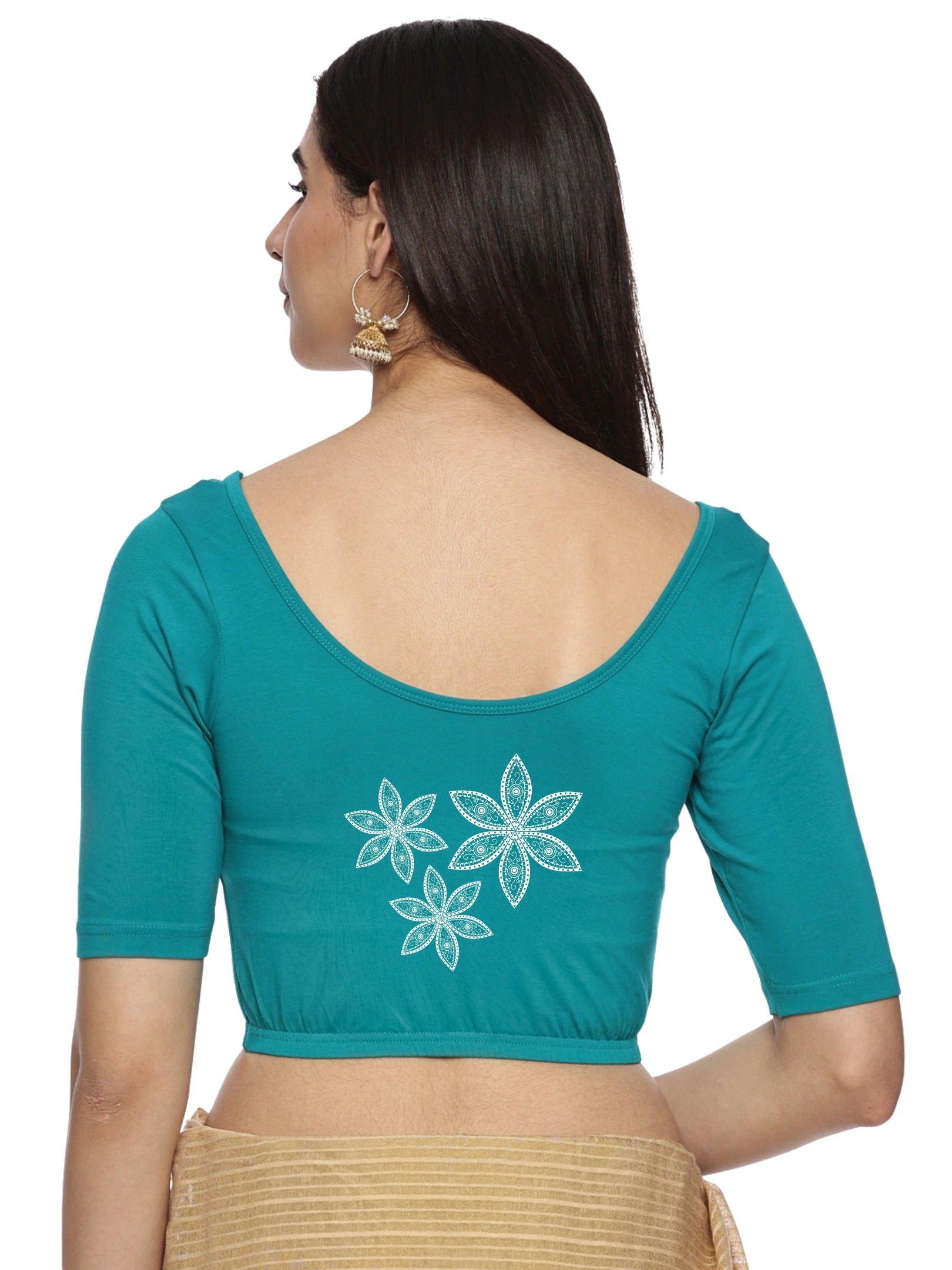 Women Back Printed Stretchable Blouse U0198