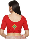 Women Back Printed Stretchable Half Sleeve Blouse U0166  Red