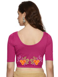 Women Back Printed Stretchable Half Sleeve Blouse U0227 Rani Pink