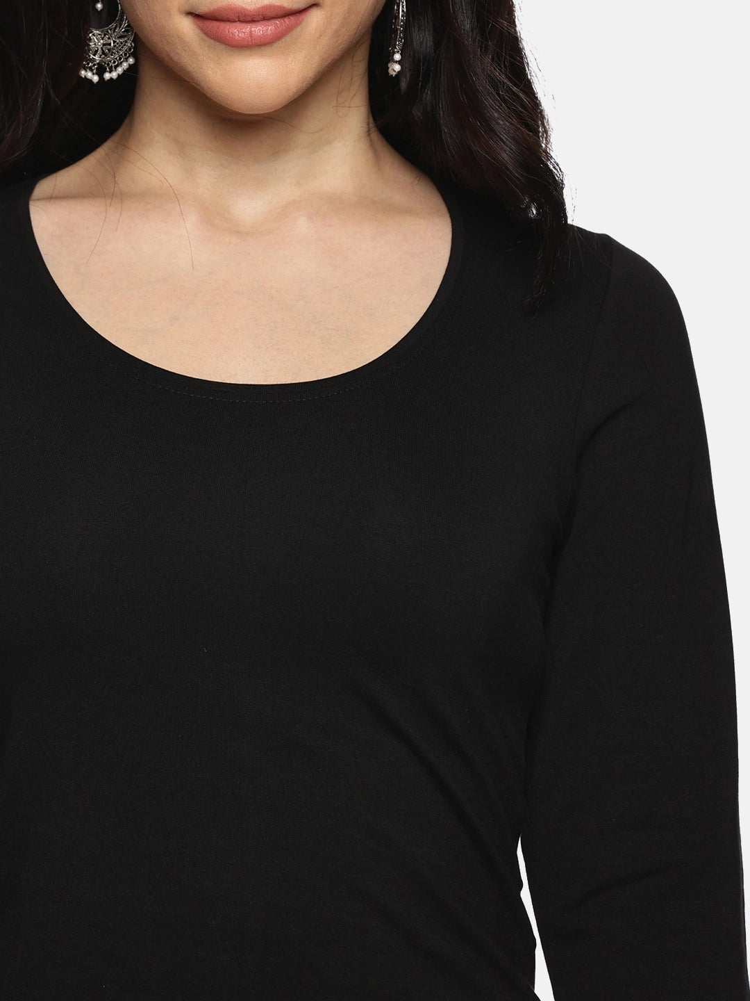 Women Three Fourth Sleeve Plain Stretchable Blouse U0101 Black