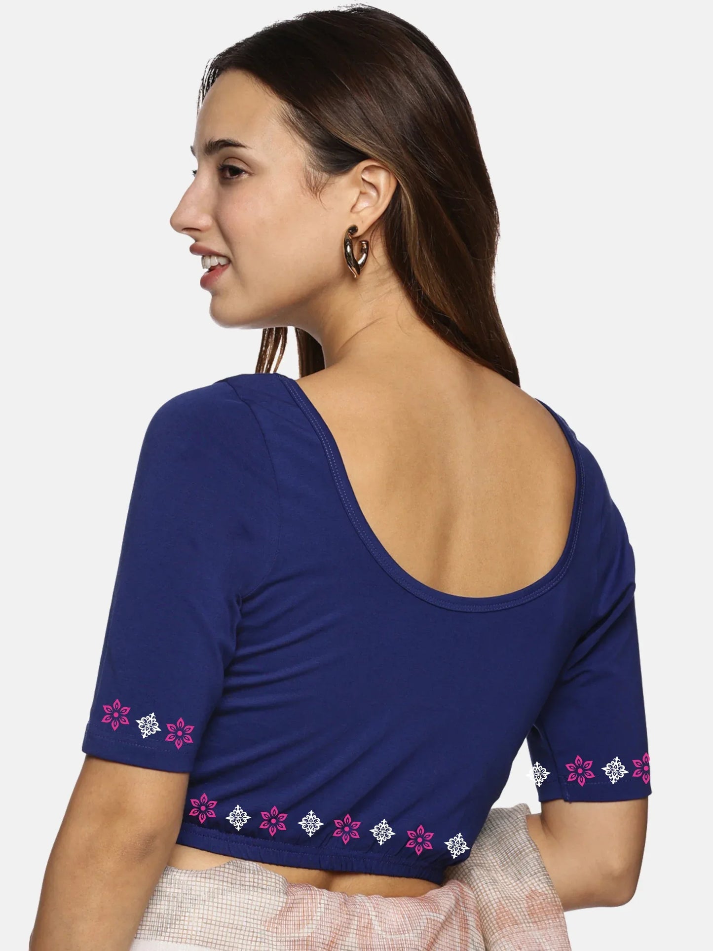Women Back Printed Stretchable Blouse U087 - notyetbyus