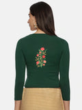 Women Three Fourth Sleeve Back Print Stretchable Blouse U0182 Bottle Green