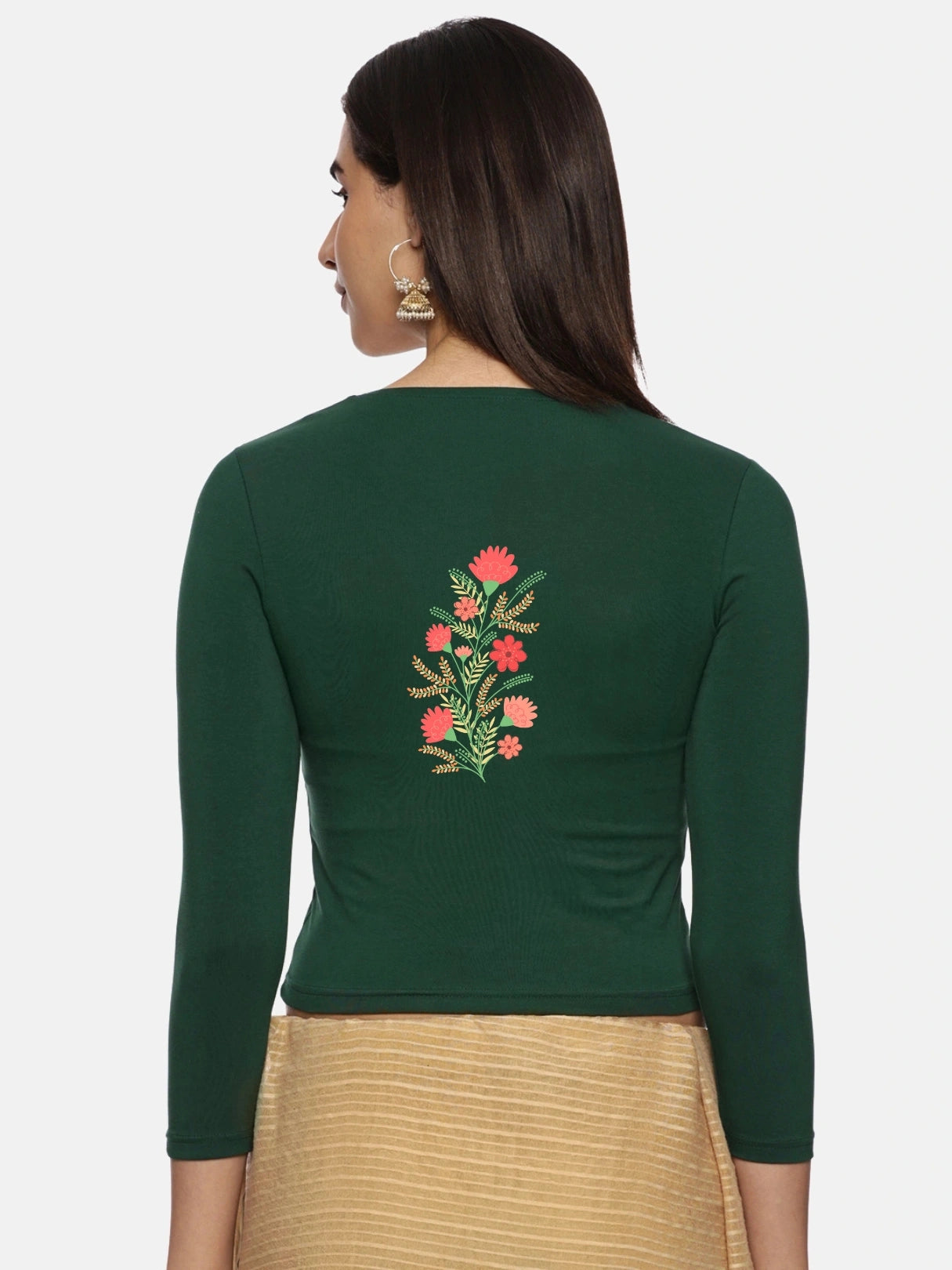 Women Three Fourth Sleeve Back Print Stretchable Blouse U0182 - notyetbyus