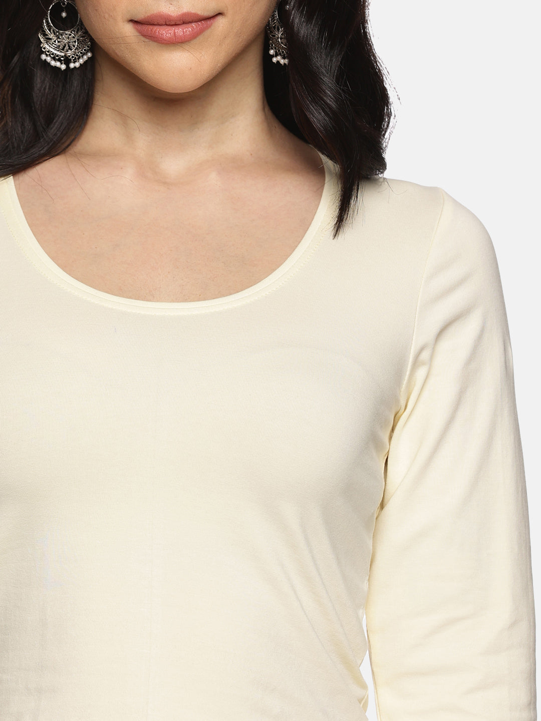 Women Three Fourth Sleeve Plain Stretchable Blouse U0101 Cream