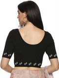 Women Back Printed Stretchable Half Sleeve Blouse U089 Black
