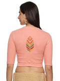 Women Back Printed Stretchable Elbow Sleeve RIB Blouse U0252 Peach