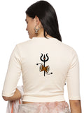 Women Back Printed Stretchable Elbow Sleeve RIB Blouse U0221 Cream