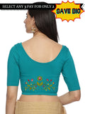 Women Back Printed Stretchable Half Sleeve Blouse U0197 Rama Green
