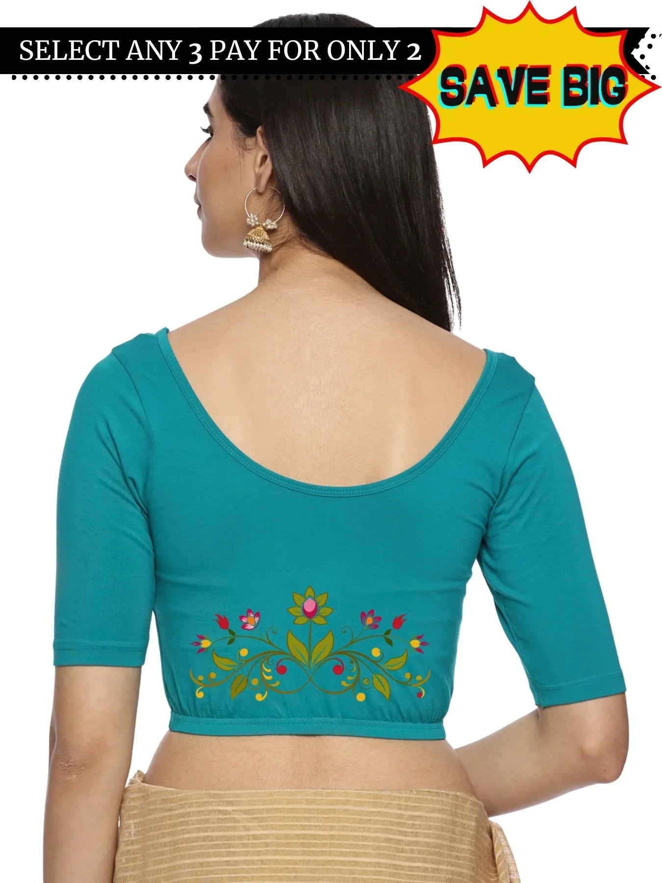 Women Back Printed Stretchable Blouse U0197 - notyetbyus