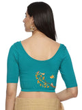 Women Back Printed Stretchable  Half Sleeve Blouse U0199 Rama Green
