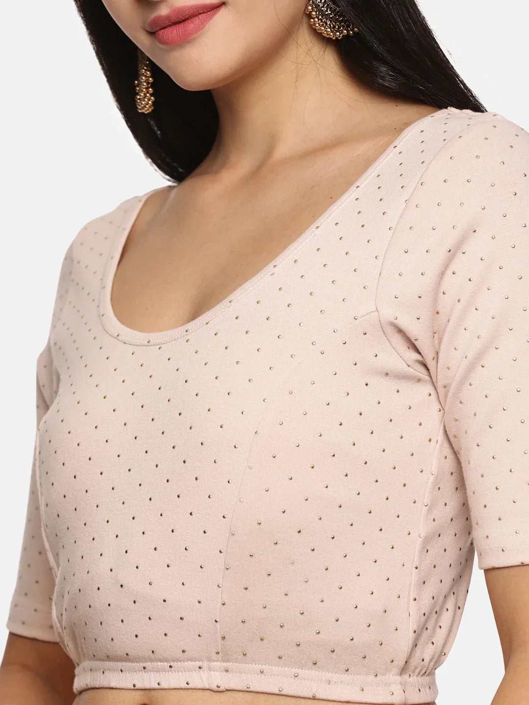 Women Creme Mettalic Dotted Stretchable Blouse UA013 - notyetbyus