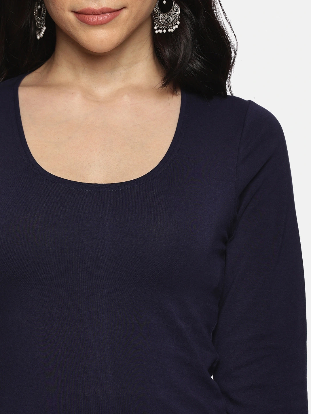 Women Three Fourth Sleeve Plain Stretchable Blouse U0101 Navy