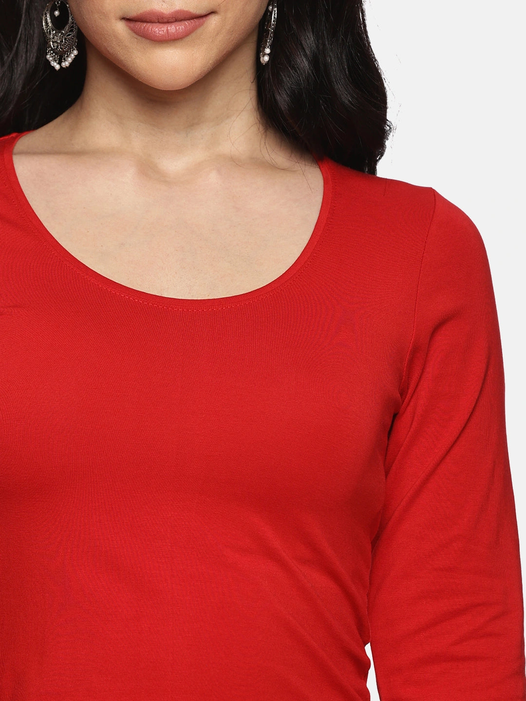 Women Three Fourth Sleeve Plain Stretchable Blouse U0101 Red