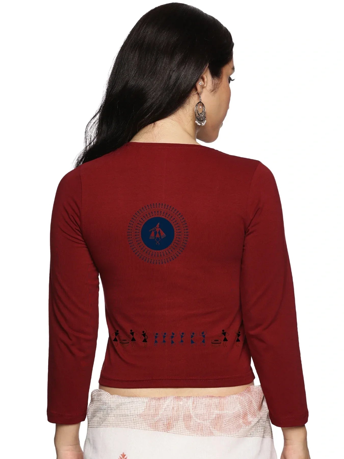Women Three Fourth Sleeve Back Print Stretchable Blouse U0179 - notyetbyus
