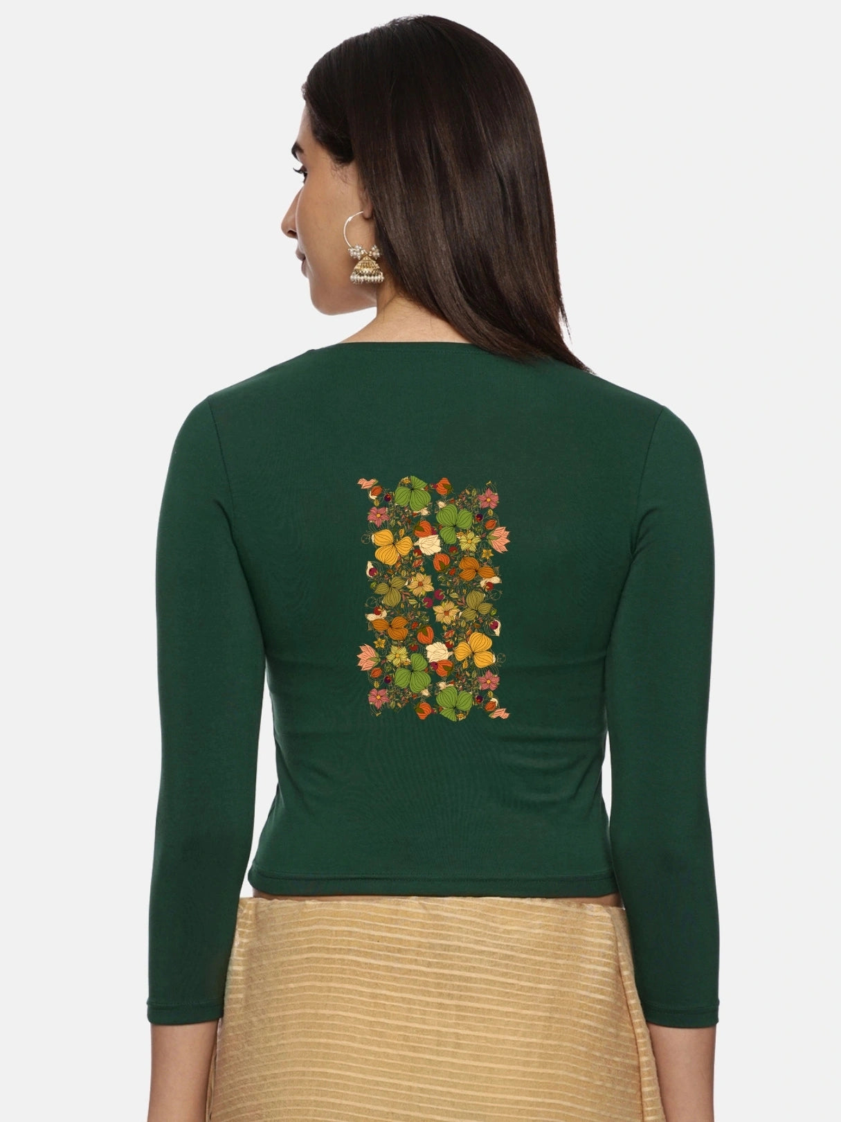 Women Three Fourth Sleeve Back Print Stretchable Blouse U0183 - notyetbyus