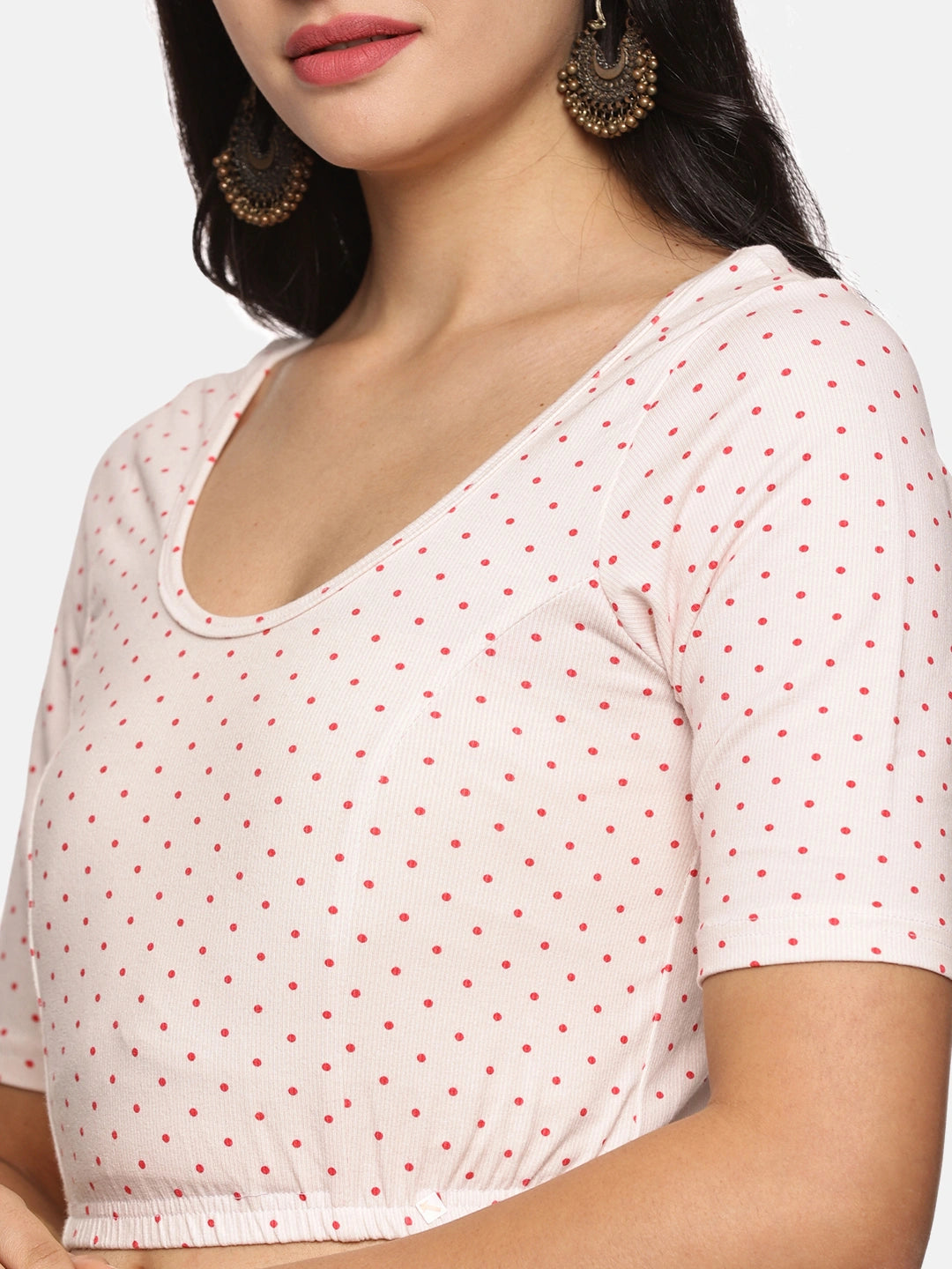 Women Allover Printed Creme Stretchable Blouse UA02 - notyetbyus