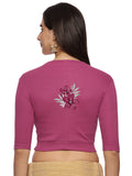 Women Back Printed Stretchable Elbow Sleeve RIB Blouse U0253 Wine