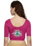 Women Back Printed Stretchable Half Sleeve Blouse U0226 Rani Pink